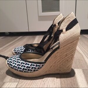 White House Black Market Wedges -blue, black, tan